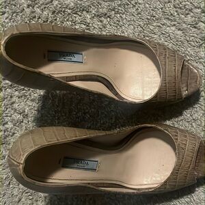 Prada Suede Open-Toe Nude Heels  Size: 40